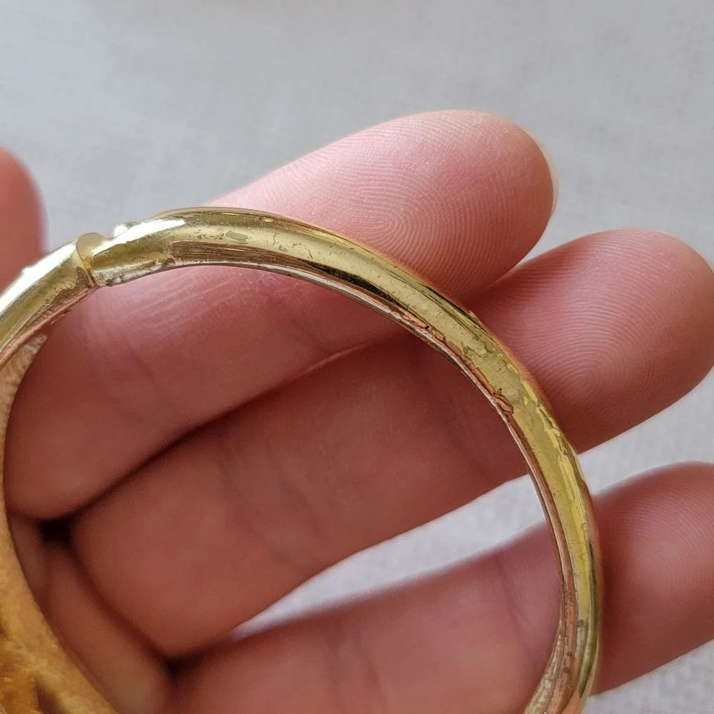 Gold Rhinestone Twisted Hinged Bracelet